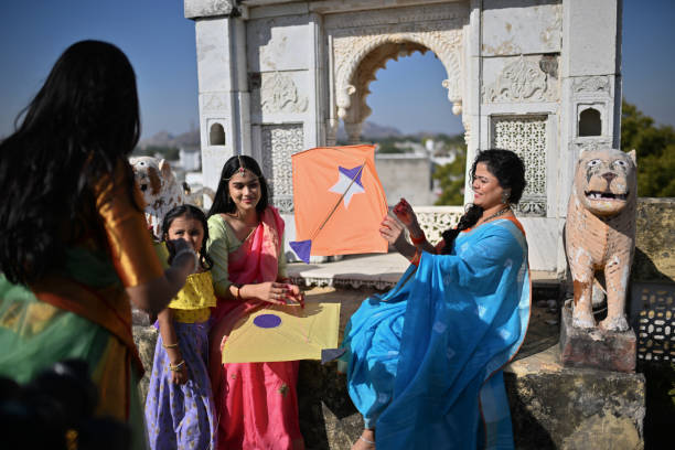 Makar Sankranti is an Indian Hindu festival dedicated to the solor deity and is observed to mark a new beginning. It is celebrated by making sesame sweets and kite flying. Photographed in Palace in Rajasthan. sankranti